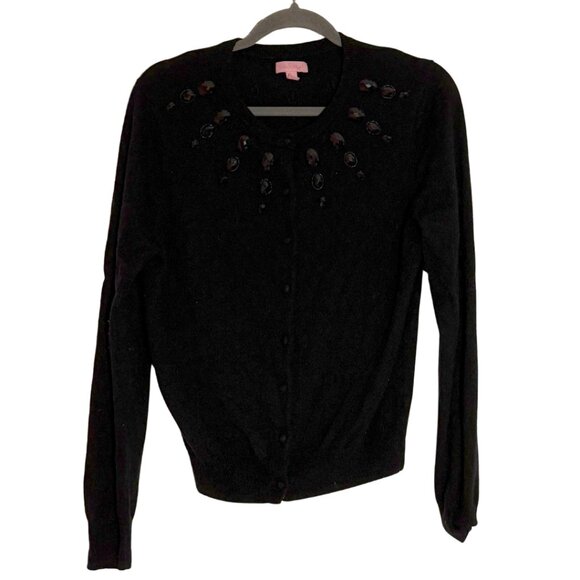 Lilly Pulitzer Sweaters - Lilly Pulitzer Black Jeweled Wool Cashmere Button Down Cardigan Women's XL